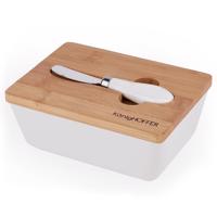 Máselnice s bambus pokličkou 17x12x7cm bílá+ nůž