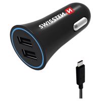 Nabíječka USB 12/24V Swissten 2,4AMP 2x USB+Kabel USB-C 1,2m